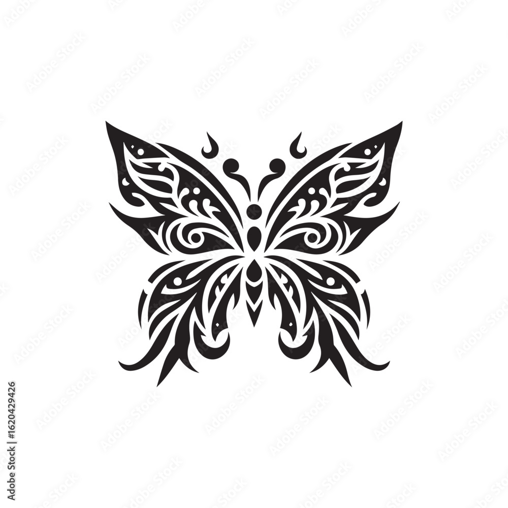 Fototapeta premium Tribal Butterfly Tattoo Design in Black and White