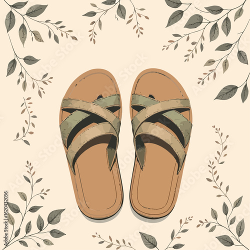 Vsai stylish sandals with leafy botanical border design