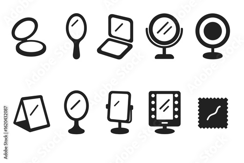 Mirror, vanity filled icon set. makeup, reflection, beauty icons filled collection