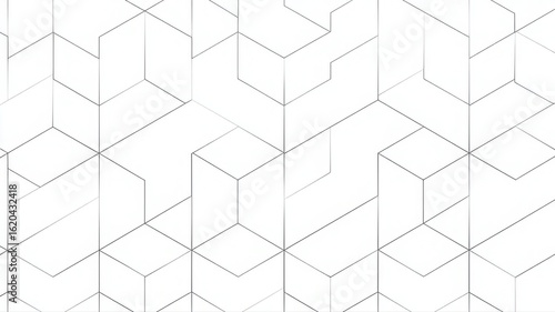 Seamless 3D Cube Line Art Pattern – Geometric Optical Illusion on White Background