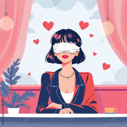 Vsai dreaming businesswoman wearing a sleep mask is waiting for love