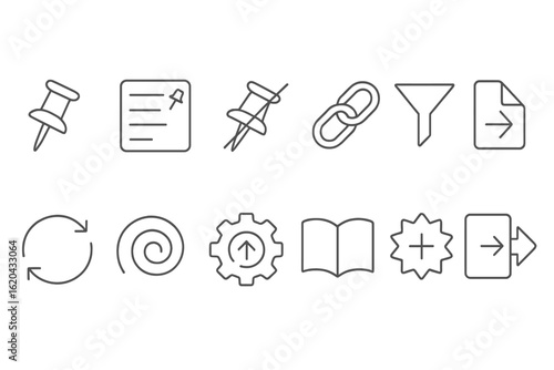 Business and office outline icon set. essential work, productivity, tools in linear style
