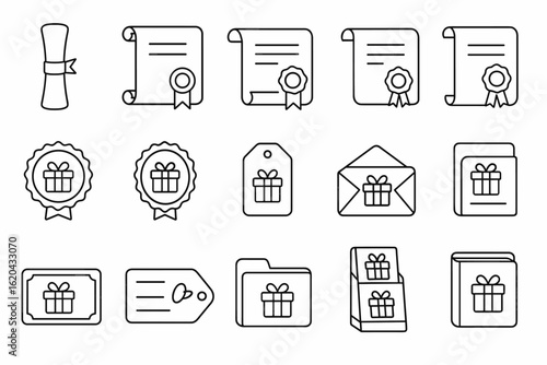 Certificate, award line icon set. diploma, gift outline icons collection for achievements