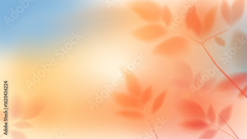 Blurred autumn leaves on abstract background with orange-pink gradient. Blur effect on autumn theme. Vector illustration