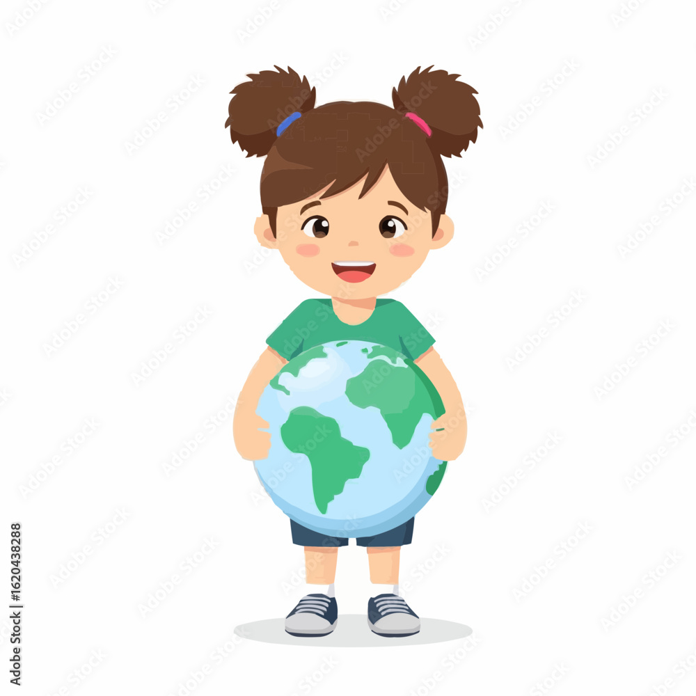 Young girl holding globe and smiling in casual outfit Young girl holding globe and smiling in casual outfit