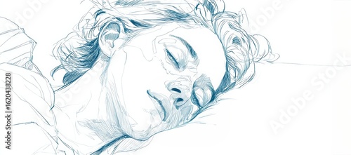 Minimalist line art of a woman sleeping, representing female health issues such as sleep apnea, hormonal imbalance, menopause, and chronic fatigue.