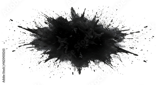 Black powder explosion isolated on transparent background