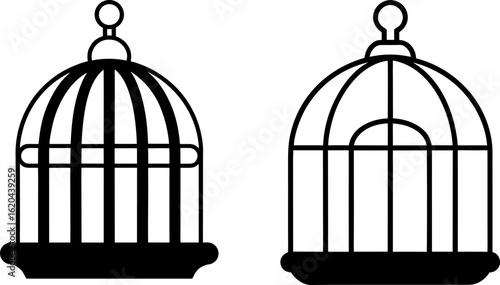 Black bird cage set, Set of bird cages, bird cage collection, Vector of bird cage, bird cage silhouette, black bird cage isolated on white background