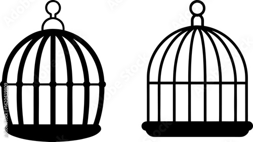 Black bird cage set, Set of bird cages, bird cage collection, Vector of bird cage, bird cage silhouette, black bird cage isolated on white background