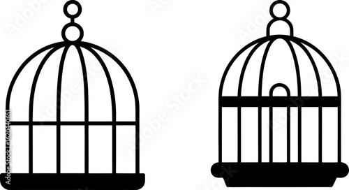 Black bird cage set, Set of bird cages, bird cage collection, Vector of bird cage, bird cage silhouette, black bird cage isolated on white background
