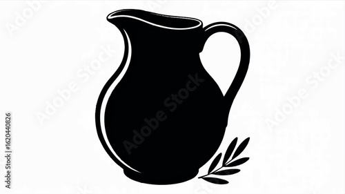 Classic black ceramic pitcher silhouette isolated on a clean white background for design
