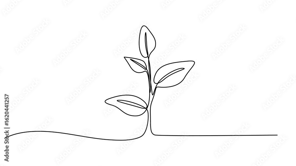 Sprout in the ground. One line drawing animation with alpha channel ...