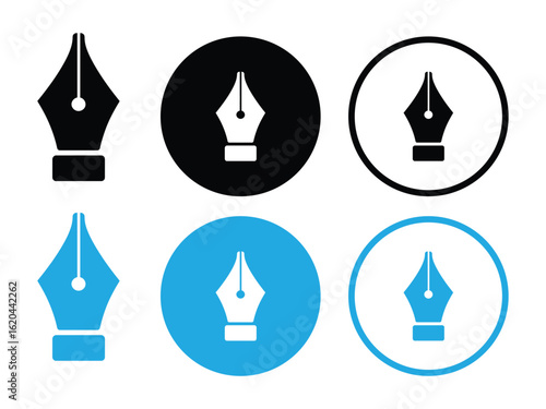 black ink pen nib icon set vector illustration isolated on white background