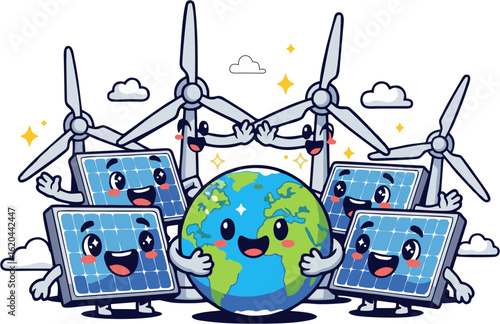 Eco-Friendly Energy Cartoon Earth