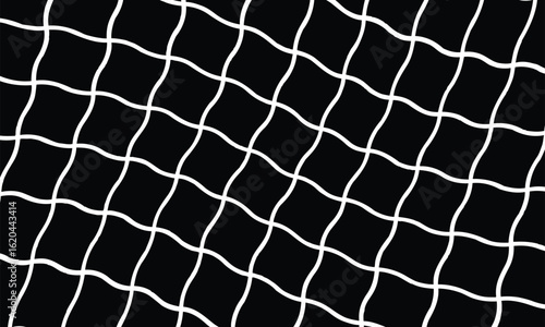 Close-up of white fishing net with diamond mesh pattern on black background. Minimalist, geometric style highlighting texture, weave, and symmetry. High contrast, no shadows.