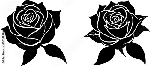 Black rose silhouette set, Set of rose silhouettes, Black rose silhouette collection, Vector of rose, rose silhouette, rose flower isolated on white background
