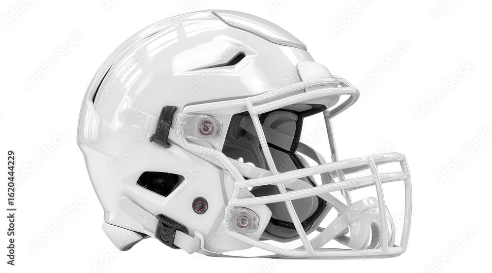Fototapeta premium Vibrant photo of white american football helmet isolated on transparent background.