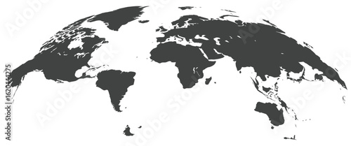 Curved globe silhouette showing detailed world map in vector style

