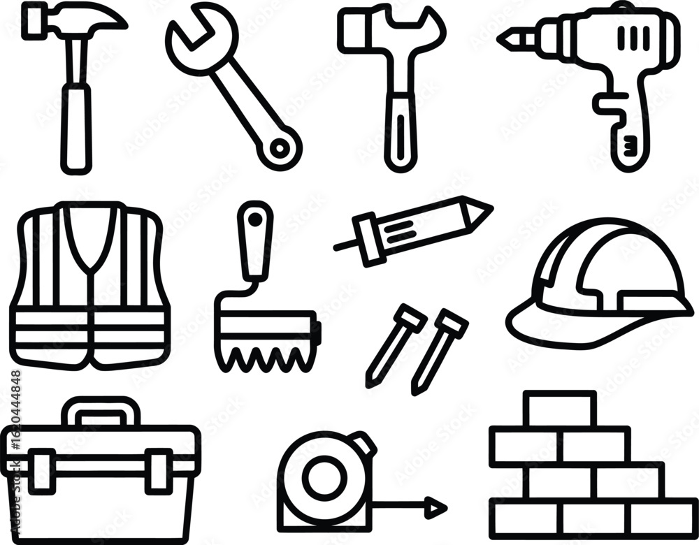 Obraz premium Collection of construction and diy tools and safety equipment icons