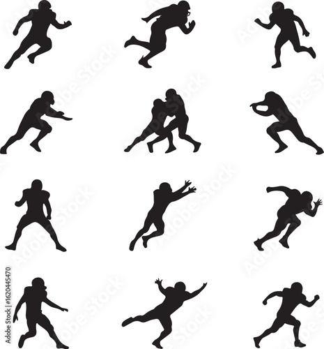 American football players in action silhouettes athletes black silhouette