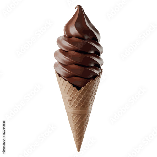 Delicious chocolate soft serve ice cream in a waffle cone