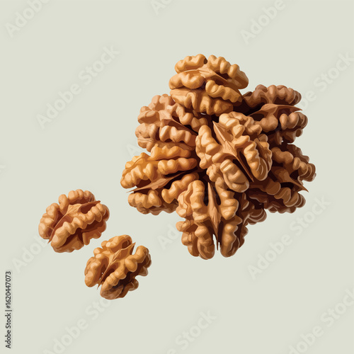 Pile of shelled walnuts on a light background