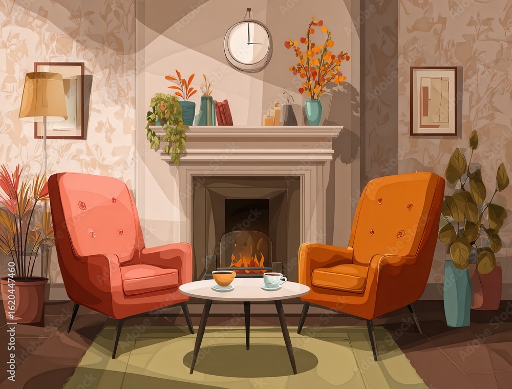 Obraz premium cozy autumn living room vector interior