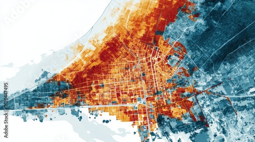 Urban Heat Map With Blue Zone Overlay Satellite View