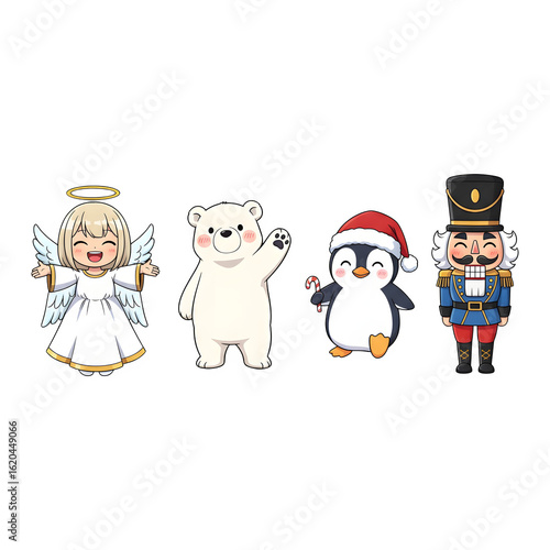 A anime-style cartoon Christmas costume, happy for Christmas. Transparent background.