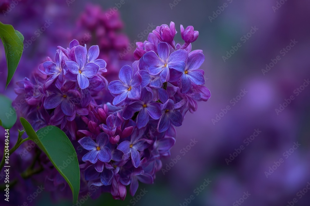 Purple lilac flowers bloom vibrantly in a serene garden setting during springtime Purple lilac flowers bloom vibrantly in a serene garden setting during springtime