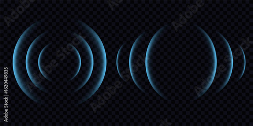Round light effect. Wifi range. Sound wave. Signal concentric circle. Radio station signal. Water ripple with circle waves. A place or a painful point. Radar screen. Vector effect.