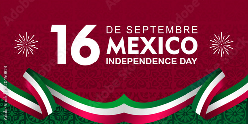 16 De Septiembre Independencia De México, means Mexico Independence Day 16th September. Banner with landmarks silhouette and ribbon illustration. Great for cards, posters, banners and social media.