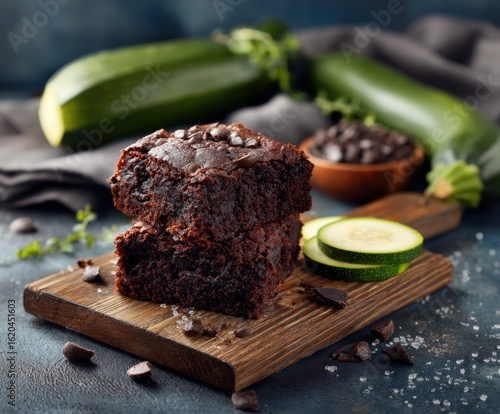 Healthy Brownie with Zucchini, on the table, with space for copying