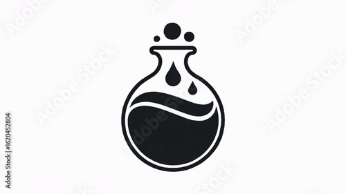 Minimalist black and white icon of a potion bottle with a simple design