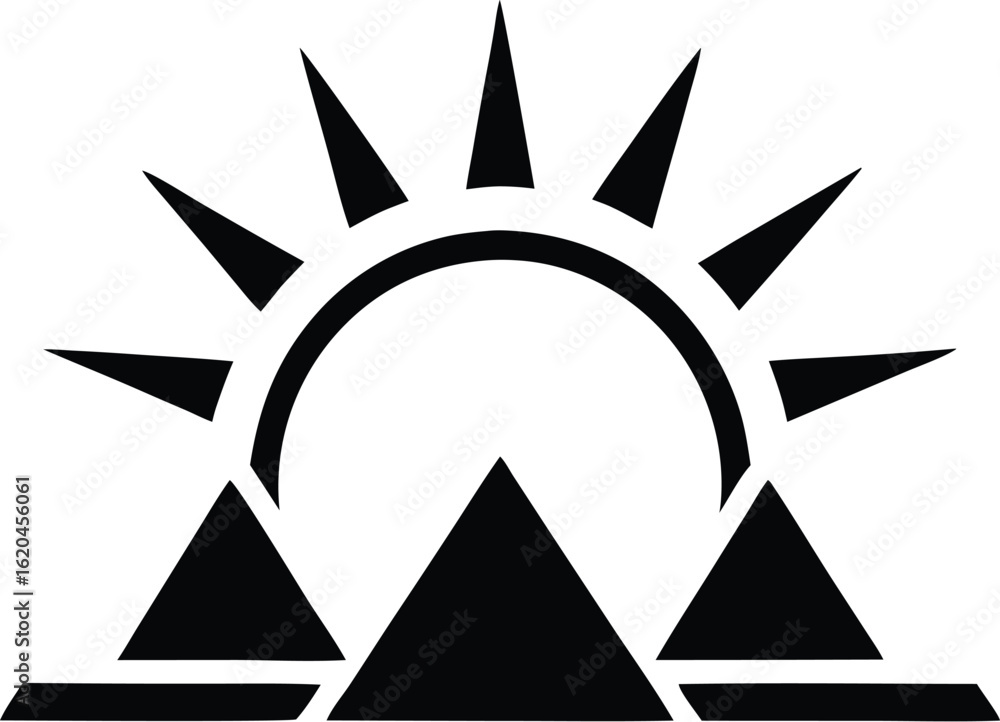 Obraz premium Minimalist sun rising over mountains, a geometric vector icon