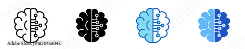 Brain With Circuit  Icon Set Multiple Style Collection