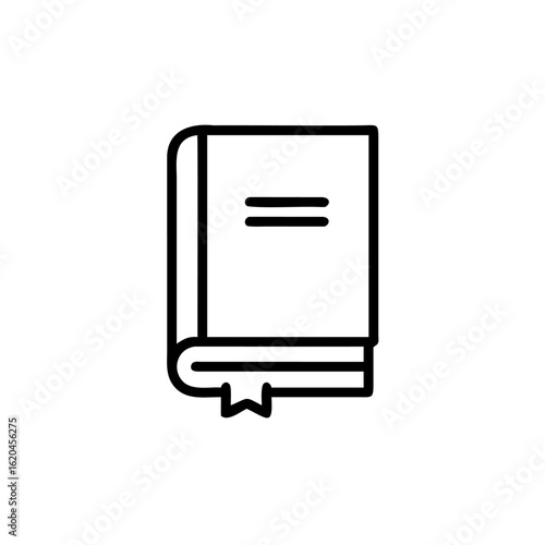 Outline a closed book with two horizontal lines a bookmark open reading
