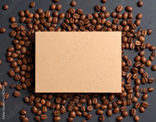 Wallpaper Mural Blank Kraft Paper Card with Coffee Beans on Dark Background Torontodigital.ca