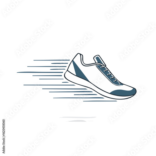 Moving sneaker illustration depicting motion speed footwear running shoe exercise fitness athletics fast competition performance