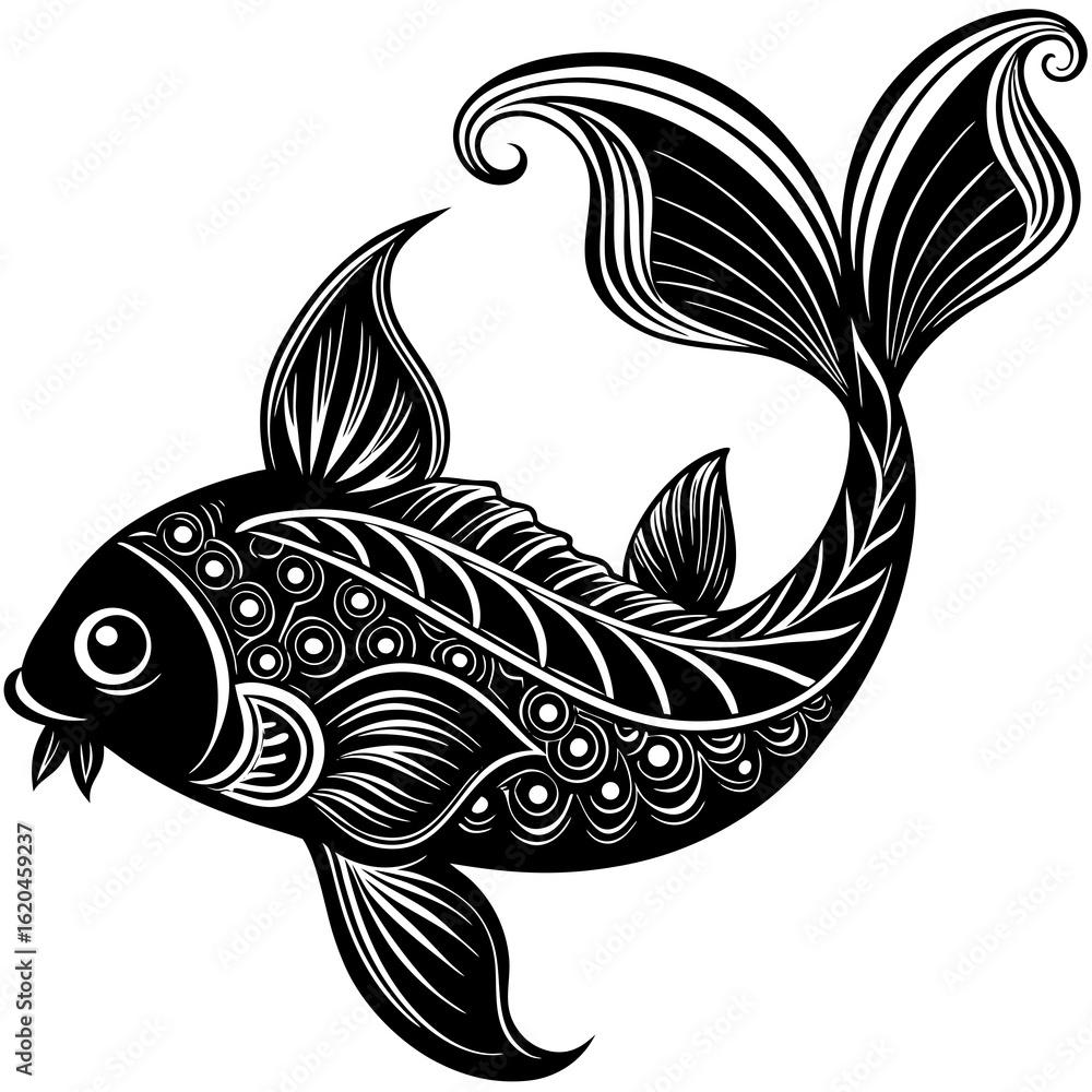 Fototapeta premium Intricate black and white stylized rabbit illustration with detailed floral patterns and lush foliage accents