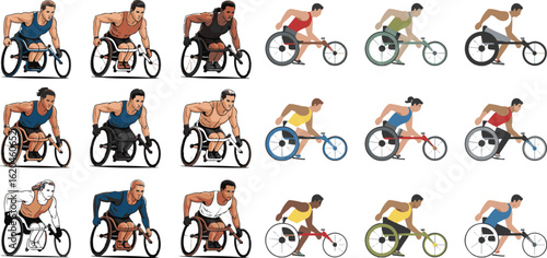 paraplegic person as a runner Bundle of vector illustration