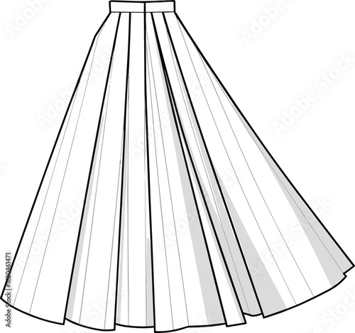Elegant pleated maxi skirt fashion illustration vector, a must-have for a chic and stylish wardrobe, versatile and timeless.