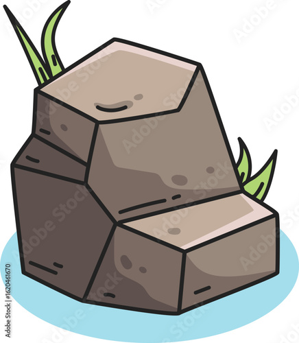  vector illustration of a brown rock with grasses