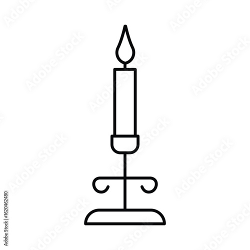 Classic single candle stand flame icon vector illustration for vintage interior element with elegant antique holder and minimalist interior design.