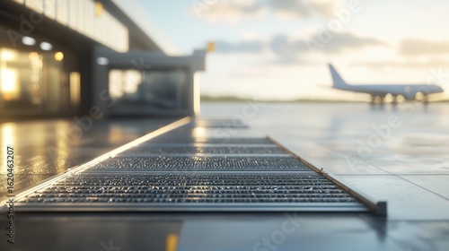 Airport Runway Drainage at Sunset