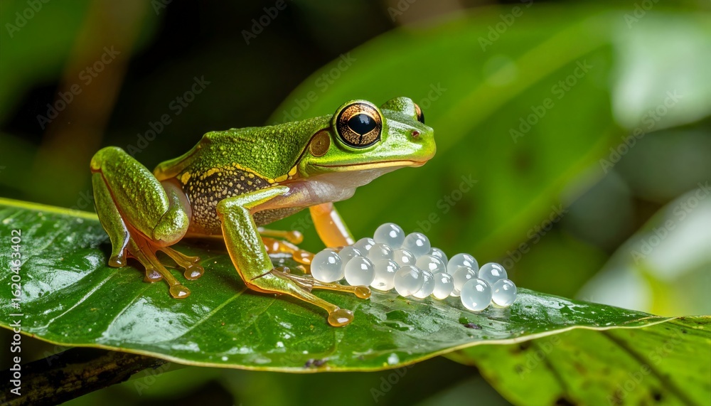 Obraz premium Glass frog protectively guards its eggs.
