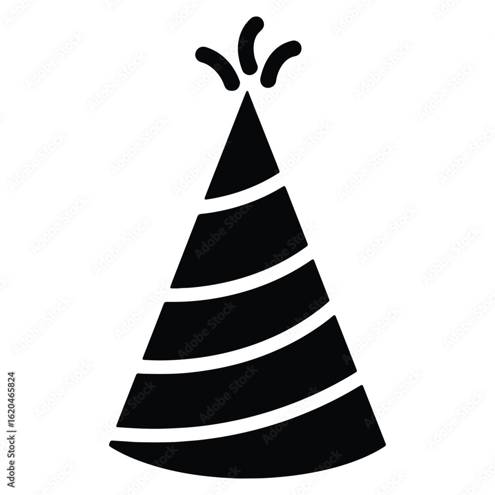 Simple black and white party hat icon for celebrations and special occasions Simple black and white party hat icon for celebrations and special occasions