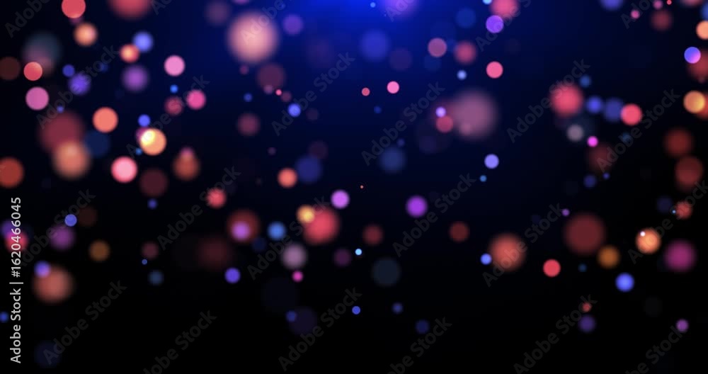Abstract elegant particles animation concept for birthday and holiday celebration. 4K background with bokeh effect and light particles on dark background. Animation with diffused light effect.
