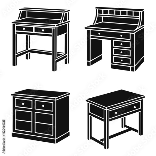 Collection of Four Vintage Style Wooden Writing Desks and Cabinets vintage desk antique desk