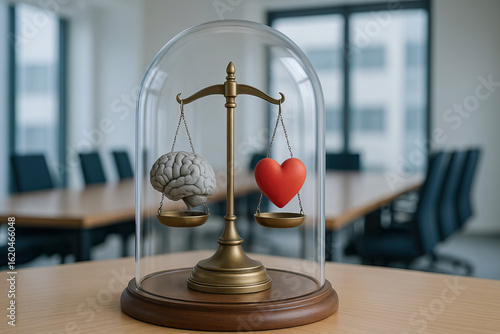 Wallpaper Mural Leadership balance ethics logic heart brain scale concept in office with glass dome showing emotional and rational decision making for ethical leadership balance and logic Torontodigital.ca